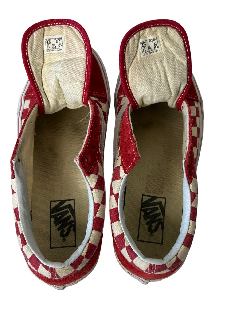 VANS Men 6 6.5 Women 7.5 8 Red White Checkerboard Canvas Lace-Up Sneakers. - Picture 10 of 11